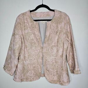 Coldwater Creek Pink Linen Blend Embroidered Jacket Size 12